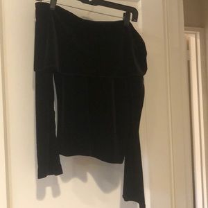 Black velvet halter top, long sleeves